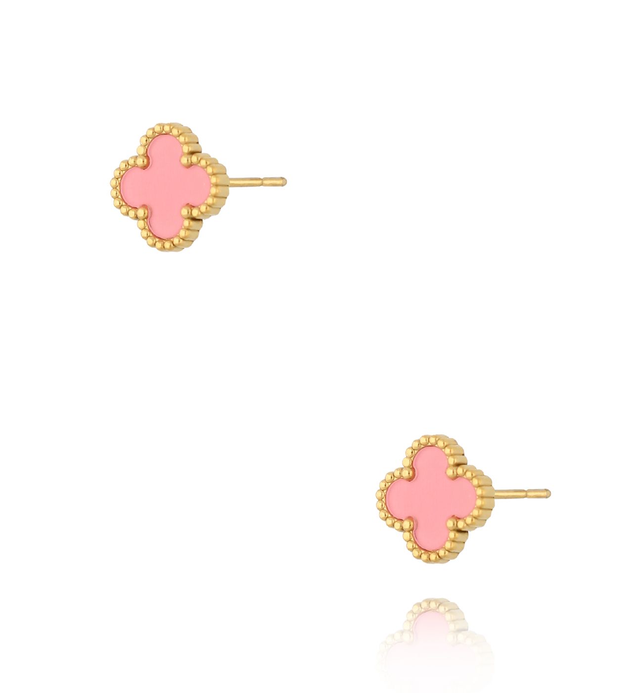 Kolczyki z koniczynką malinowe złote Luck in Leaves KSY0191 - By Dziubeka