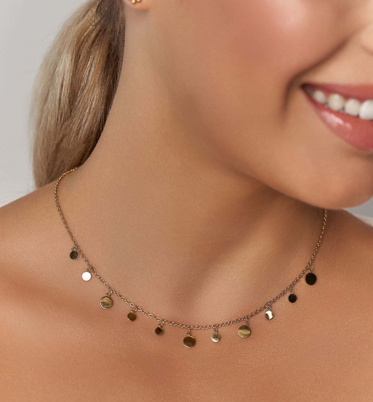 Naszyjnik złoty z dyskami ze stali szlachetnej - By Dziubeka