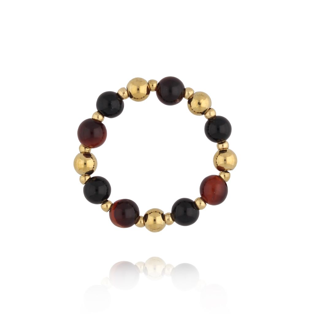 Pierścionek z agatami i tygrysim okiem PPA0059 - By Dziubeka