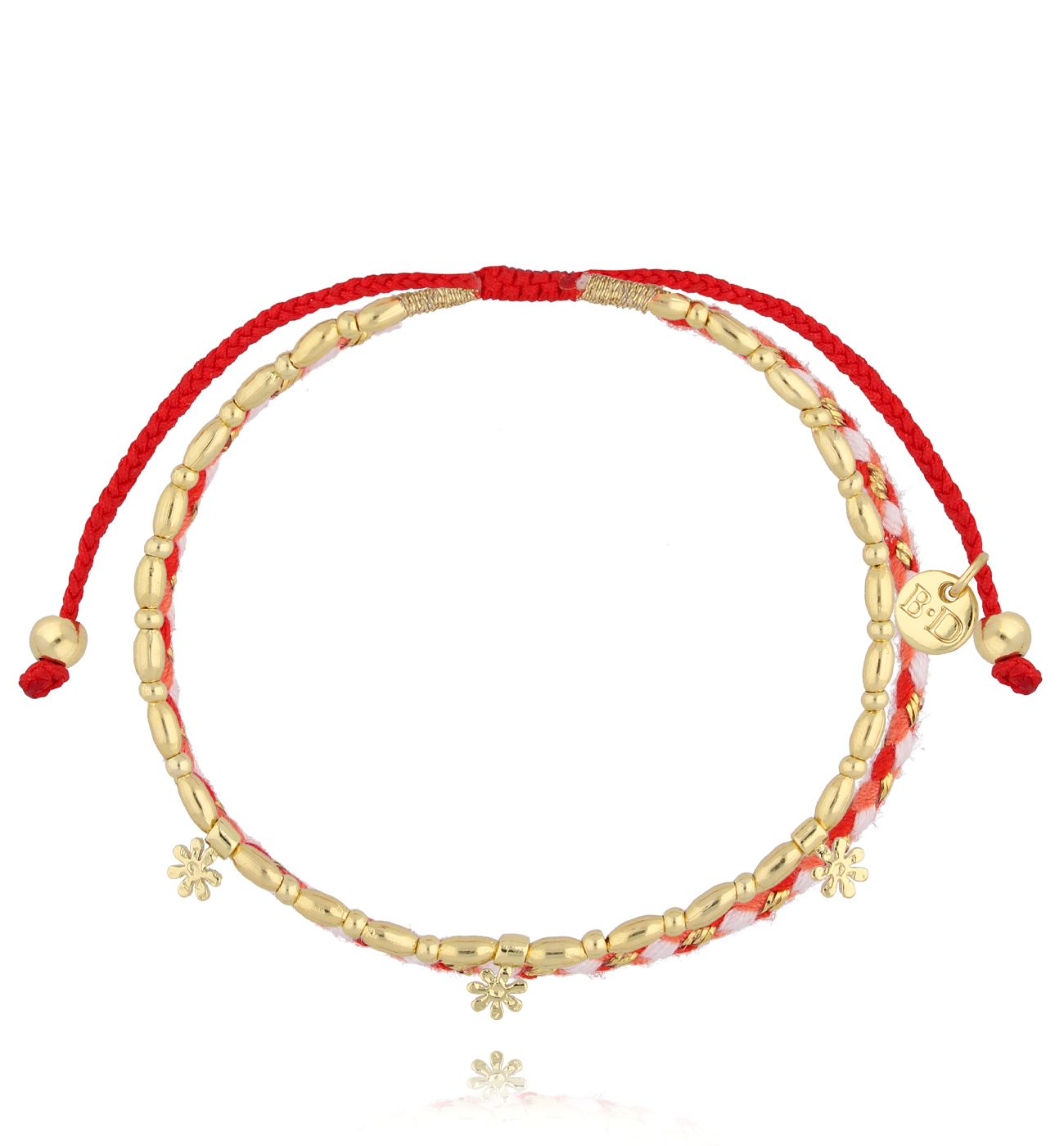 Bransoletka złota z czerwonym sznurkiem - By Dziubeka