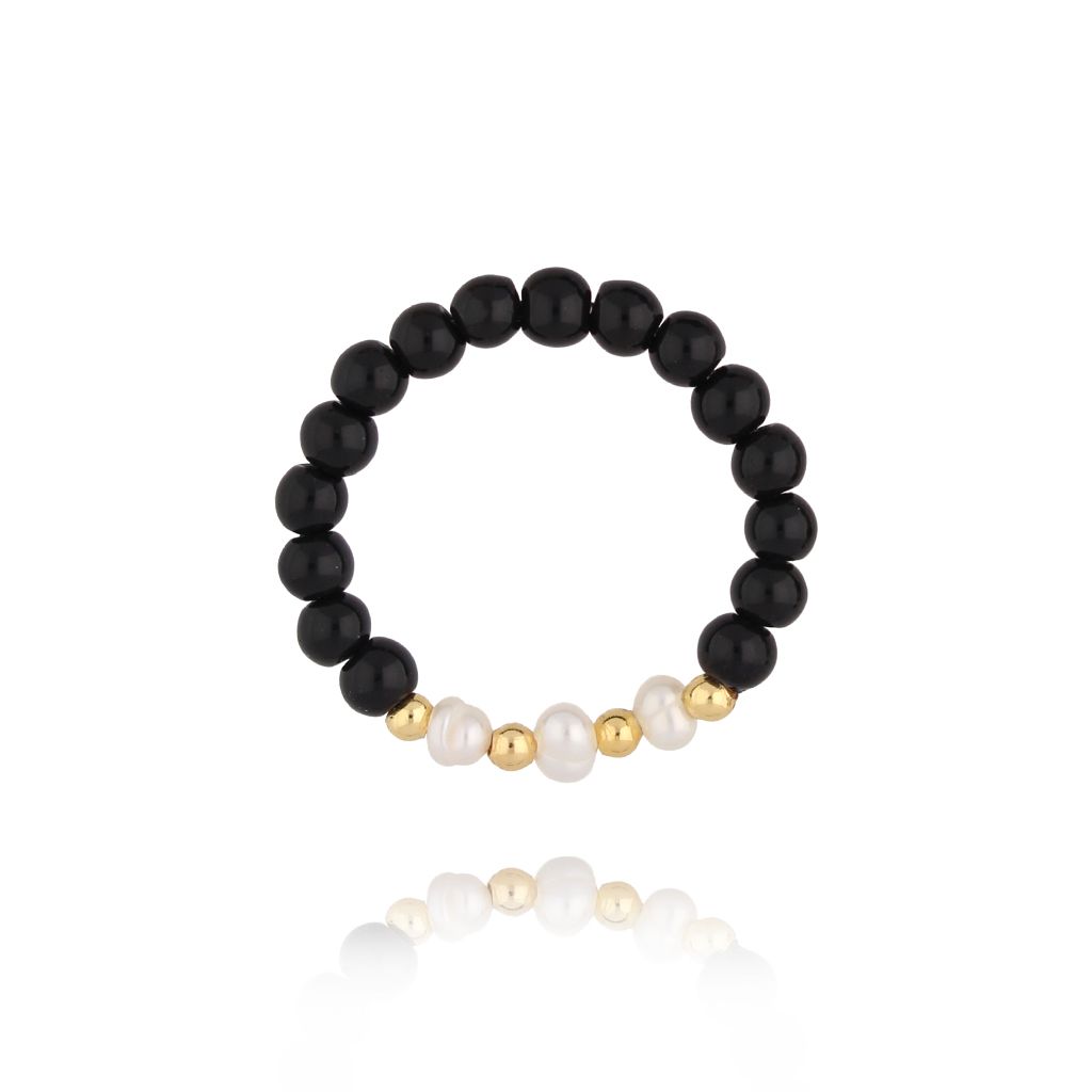 Pierścionek czarny z agatami - By Dziubeka