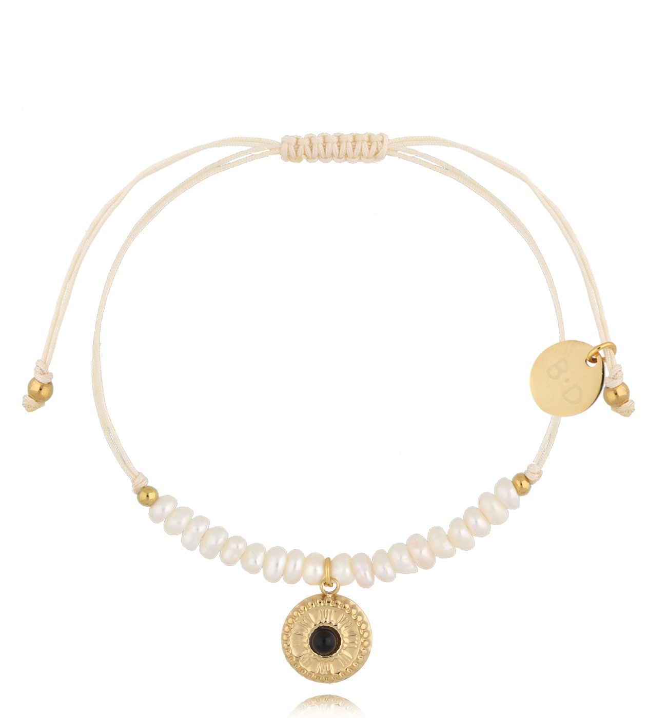 Bransoletka z perełkami i złotą zawieszką Feliz BMT0051 - By Dziubeka