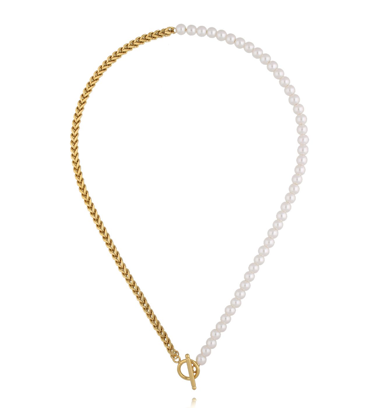 Naszyjnik asymetryczny – perły i złoty splot NSY0585