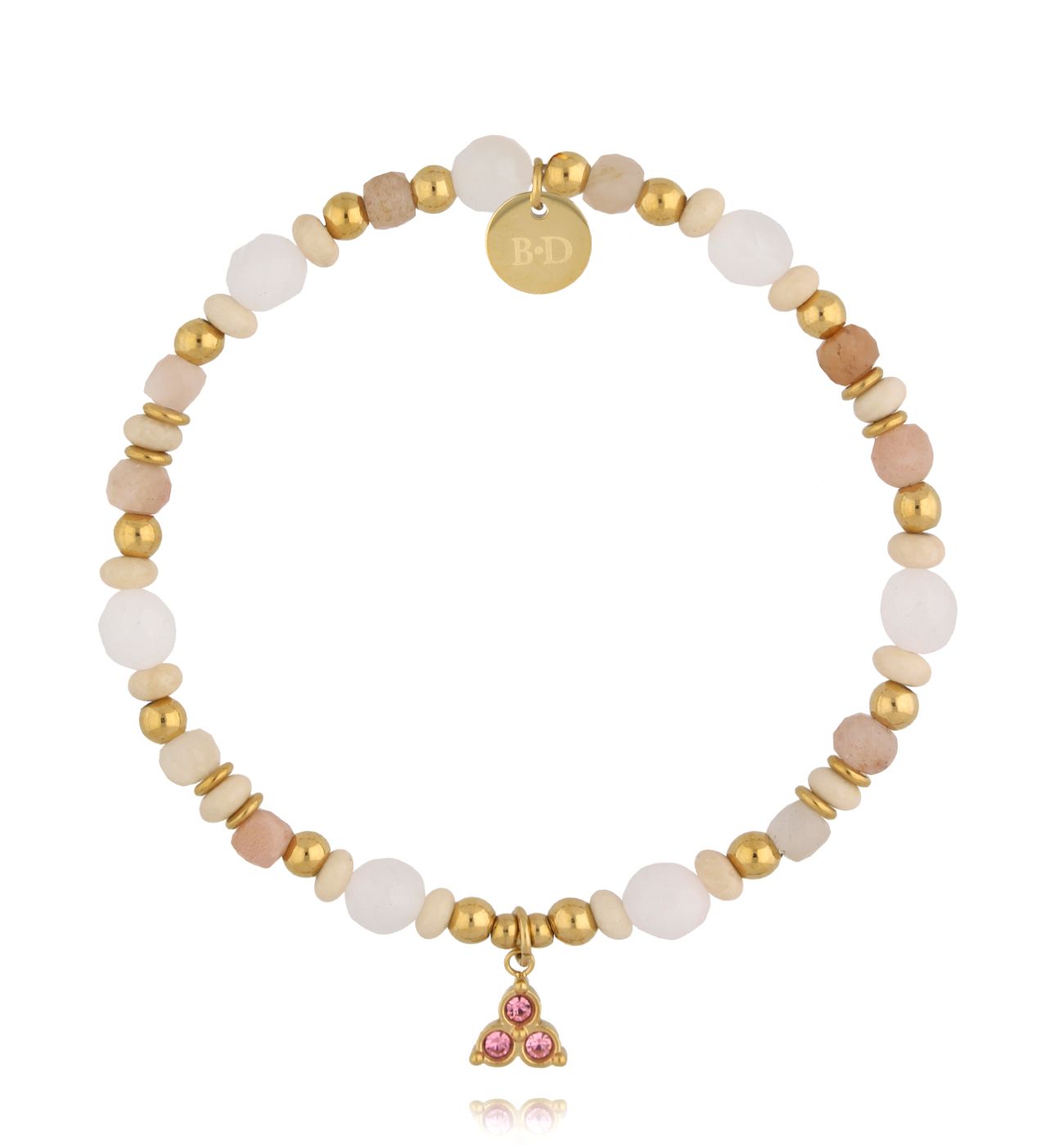 Bransoletka z różowymi kryształkami i zawieszką z trzema kamyczkami - By Dziubeka