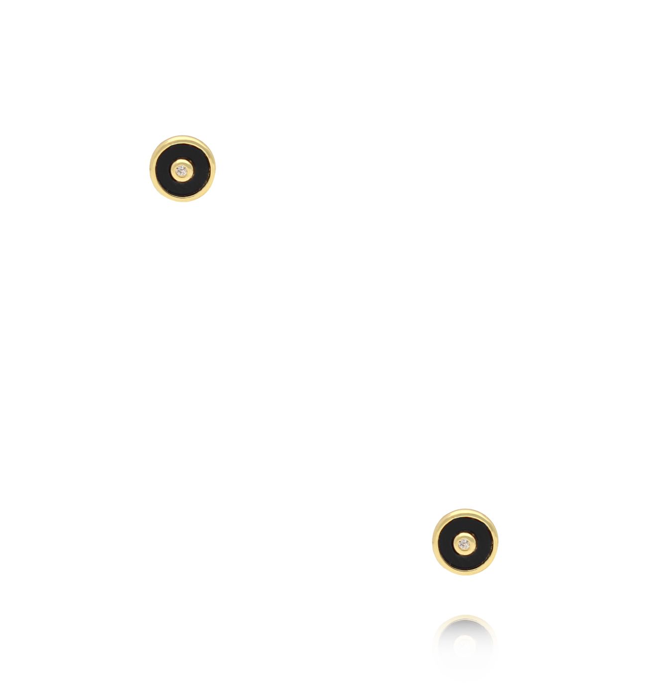 Kolczyki złote z czarną emalią i cyrkonią KCA0134 - By Dziubeka