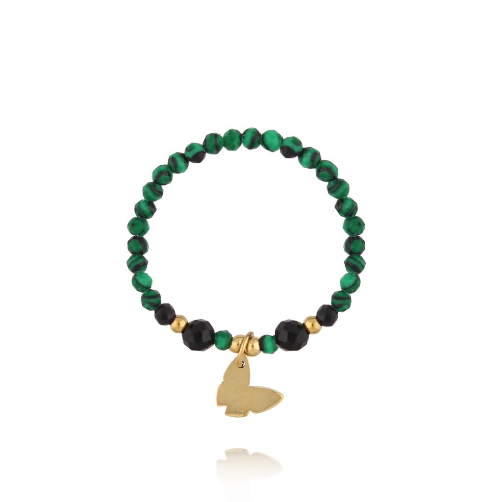 Pierścionek zielony z motylkiem - By Dziubeka