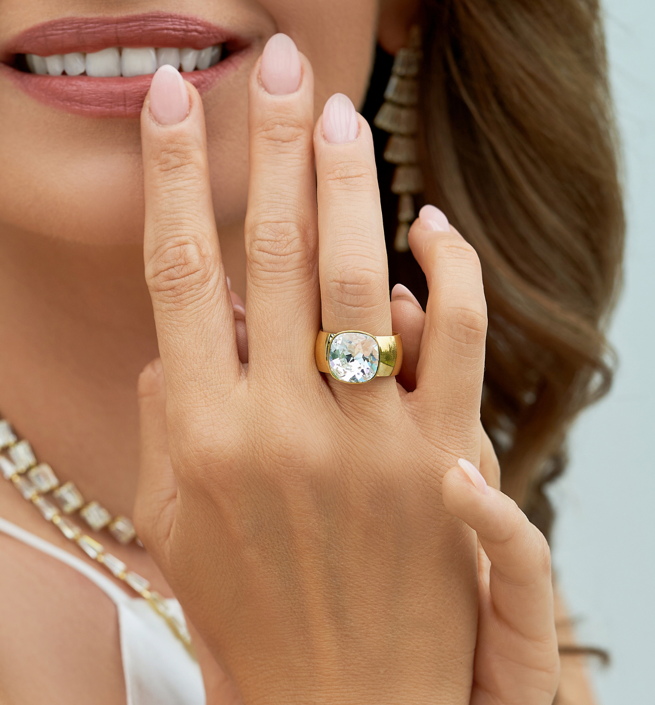 Pierścionek złoty z kryształem Glisser - By Dziubeka