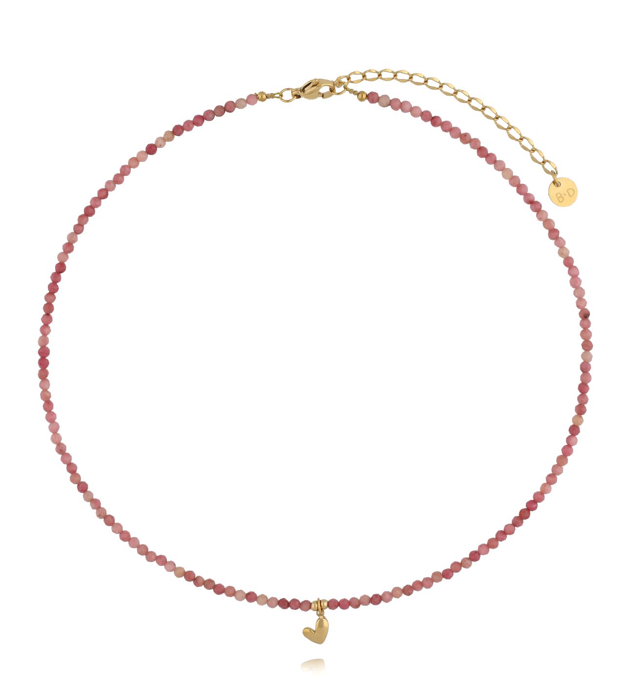 Naszyjnik z rodonitami i złotym sercem - By Dziubeka