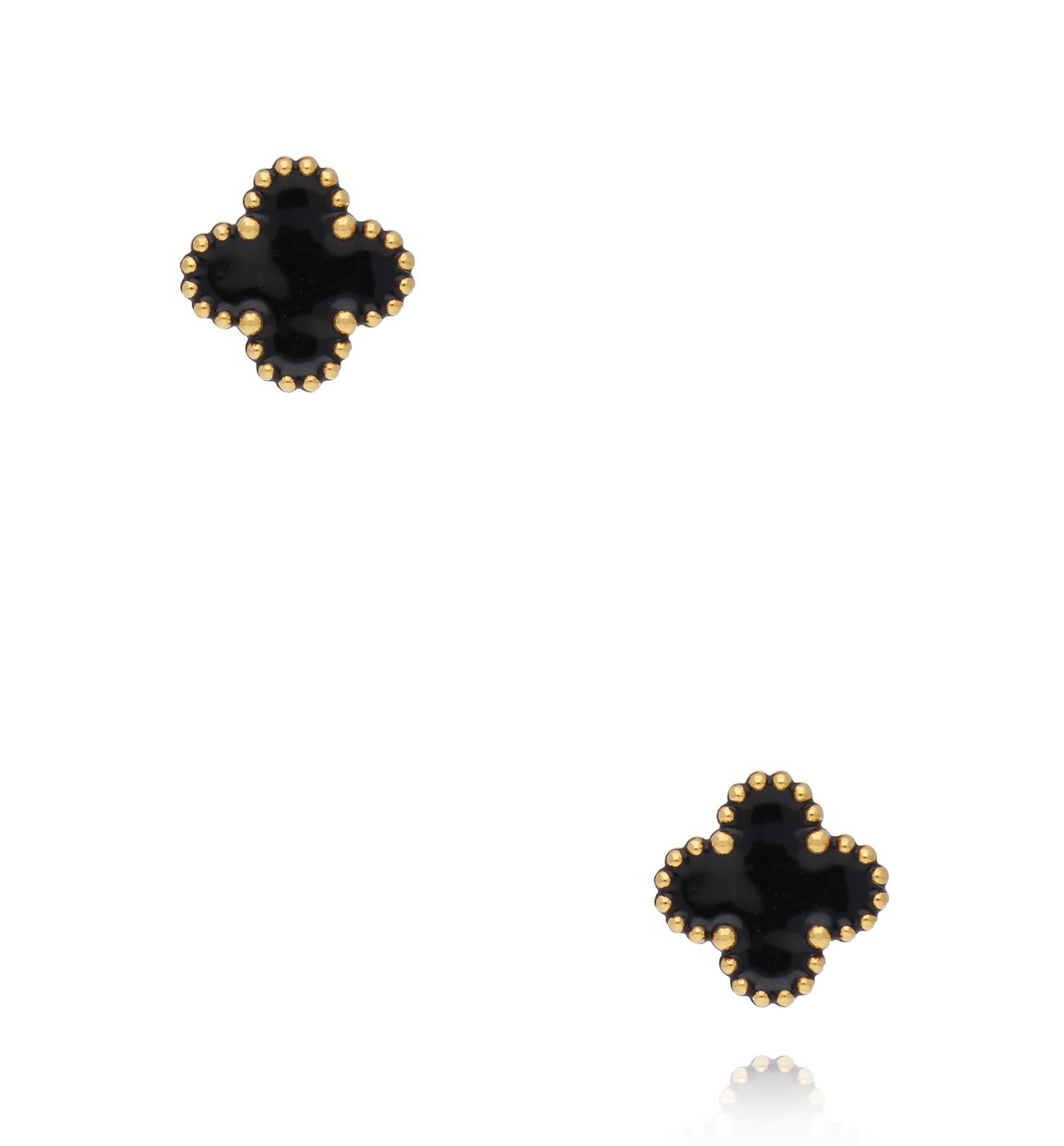 Kolczyki złocone z czarną koniczynką - By Dziubeka