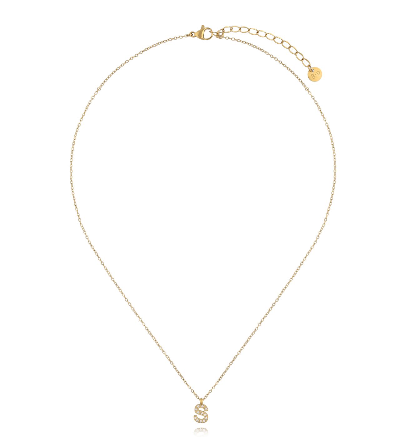 Naszyjnik z literką S wysadzaną cyrkoniami NSY0619 - By Dziubeka