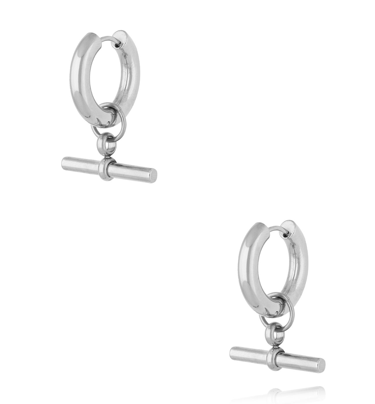 Kolczyki kółka srebrne z zawieszką pałeczka KSY0421