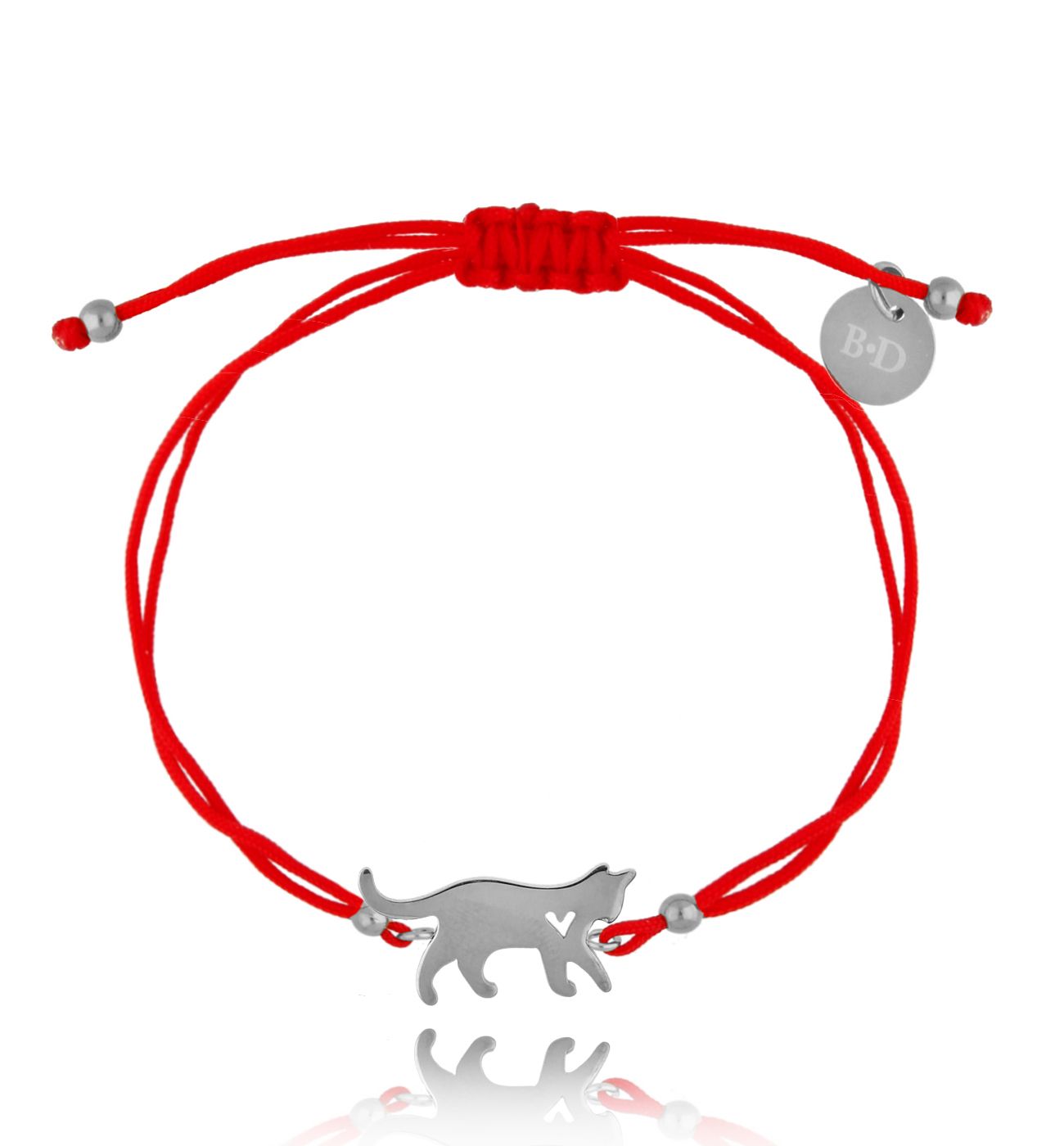 Bransoletka czerwono-srebrna z kotkiem Sweet Kitty BGL0580