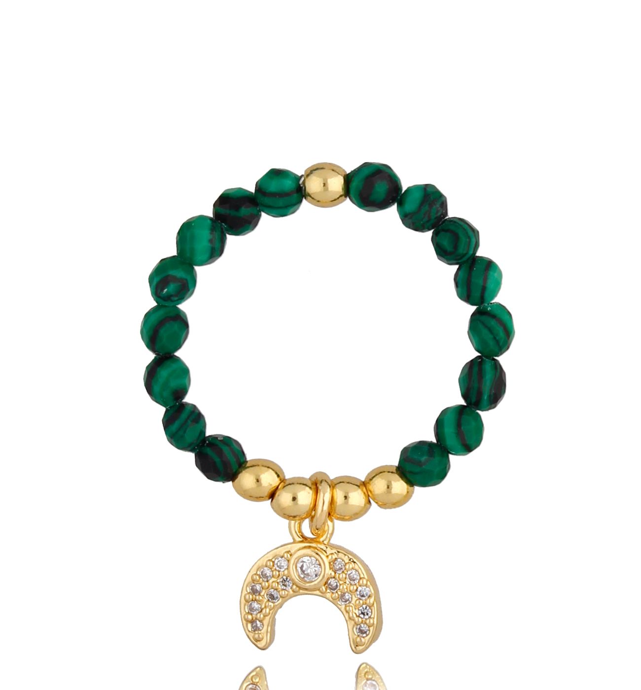 Pierścionek z malachitami i księżycem Highlands PSC0275 - By Dziubeka