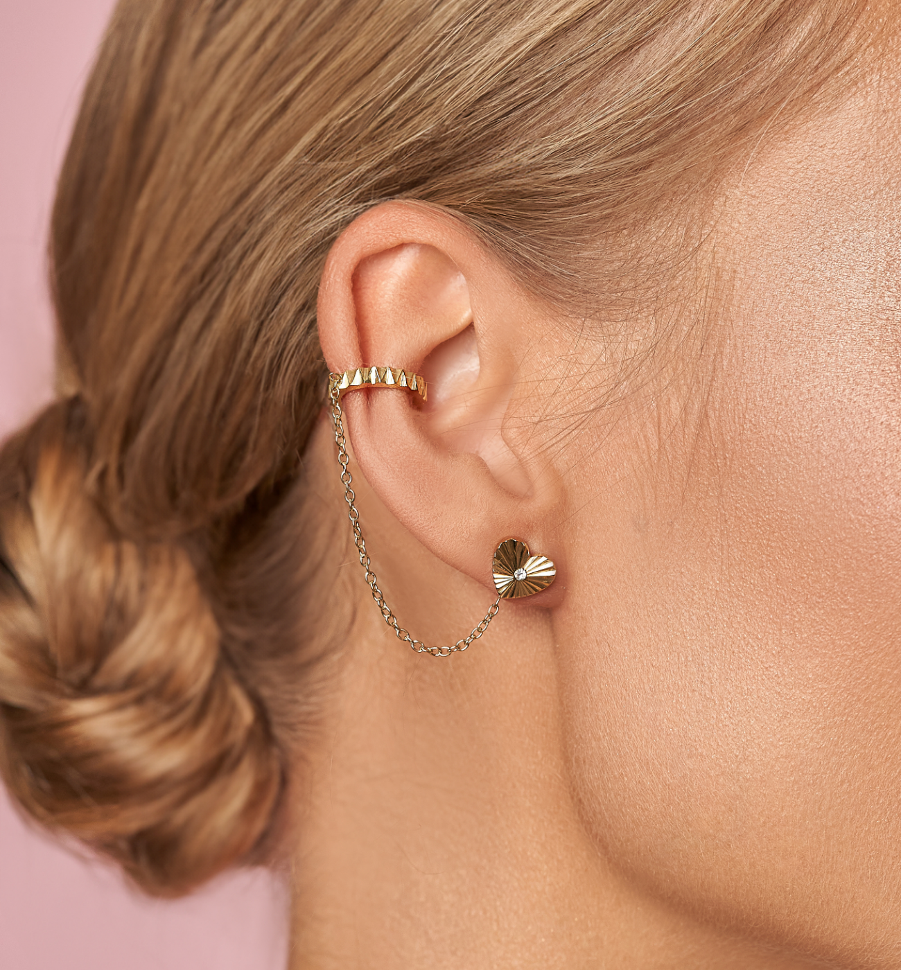 Nausznica złota z kolczykiem sercem Lille KSA1017