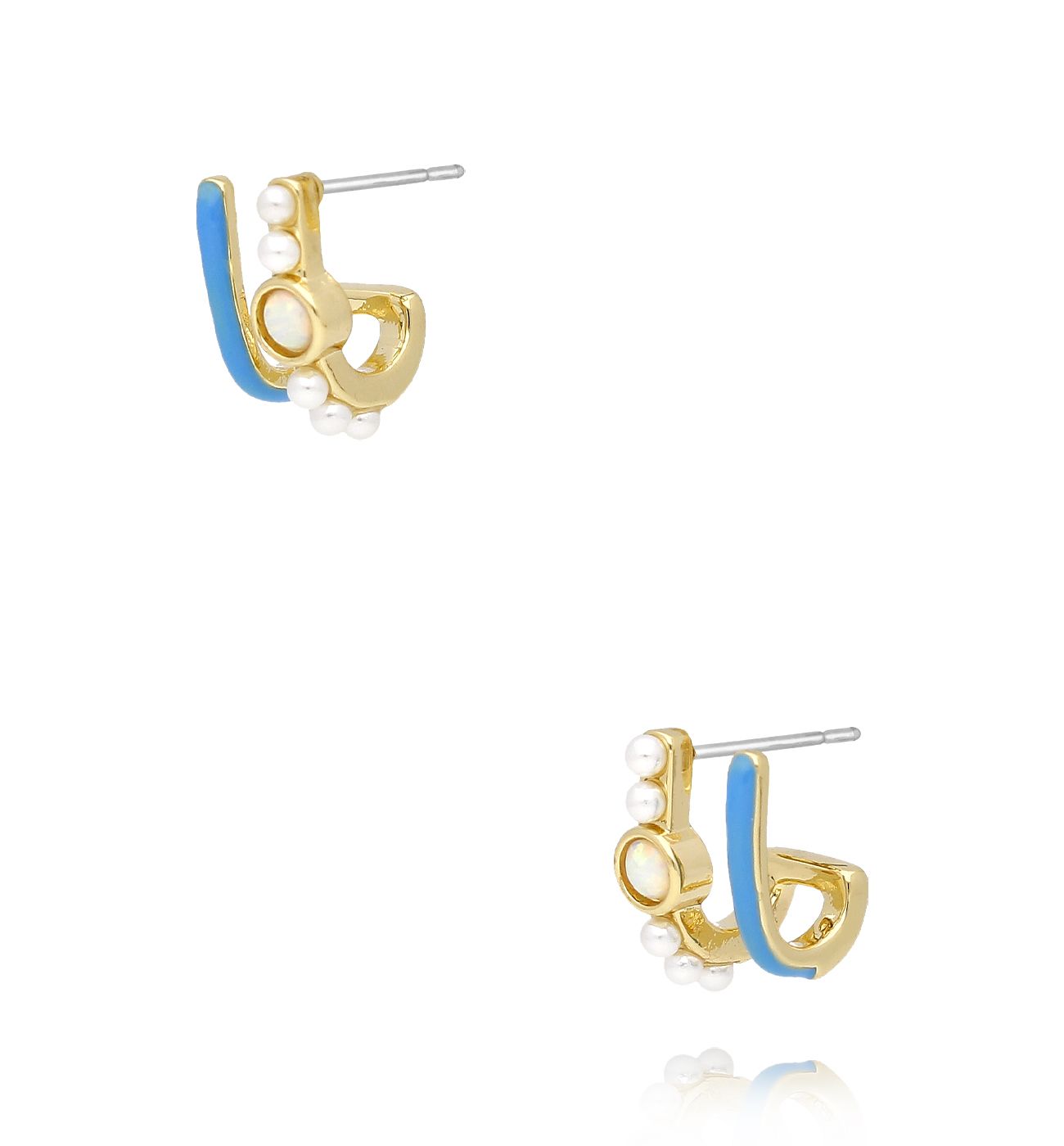 Kolczyki z perełkami i niebieską emalią KLU0035