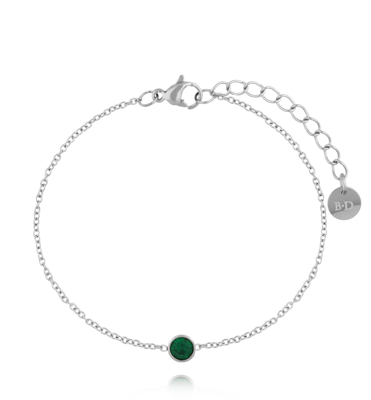 Bransoletka z zielonym oczkiem srebrna - By Dziubeka