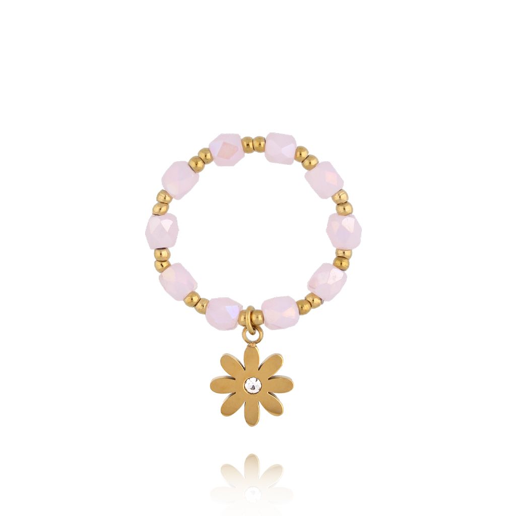 Pierścionek elastyczny różowy z kwiatkiem - By Dziubeka