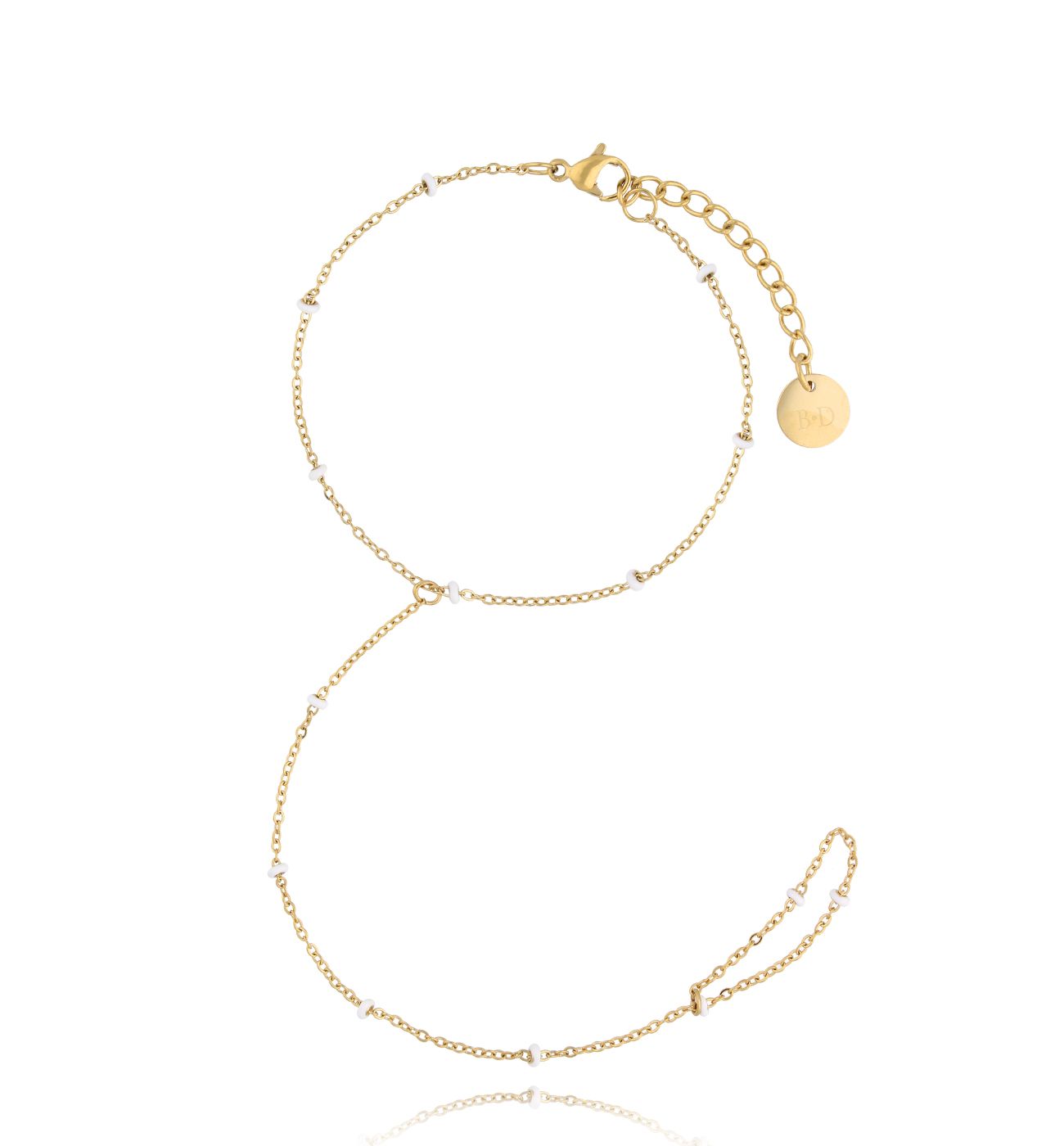 Bransoletka z pierścionkiem i białą emalią Simple Chain - By Dziubeka