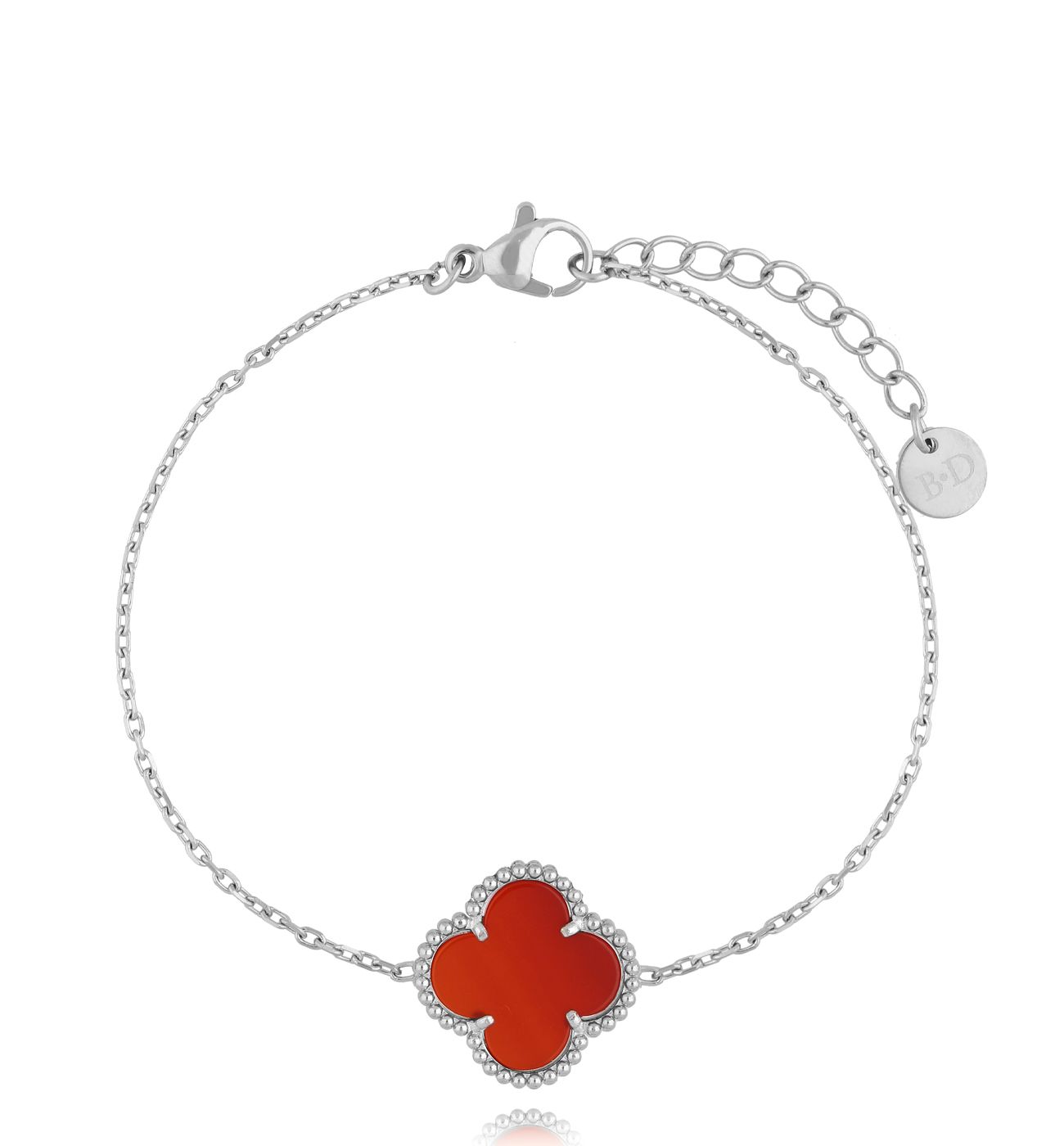 Bransoletka z czerwoną koniczynką srebrna BSY0213 - By Dziubeka