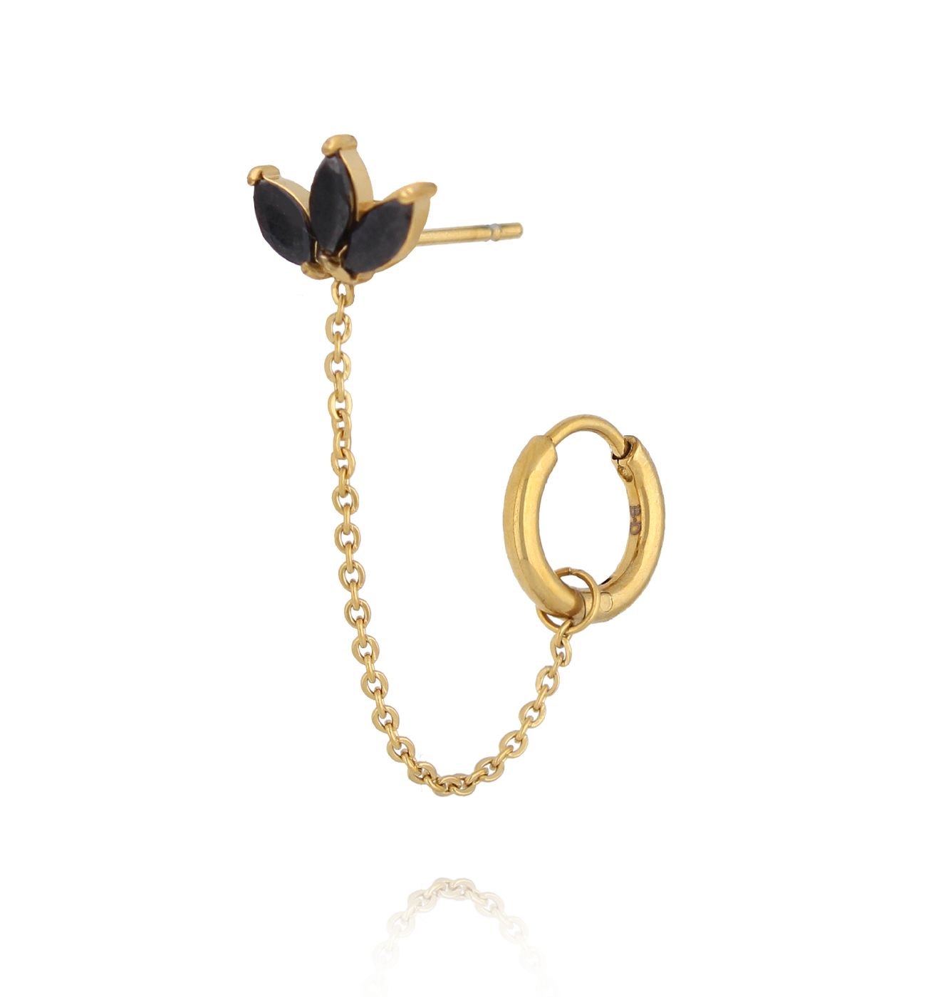 Kolczyk z łańcuszkiem i trzema cyrkoniami do dwóch dziurek - By Dziubeka