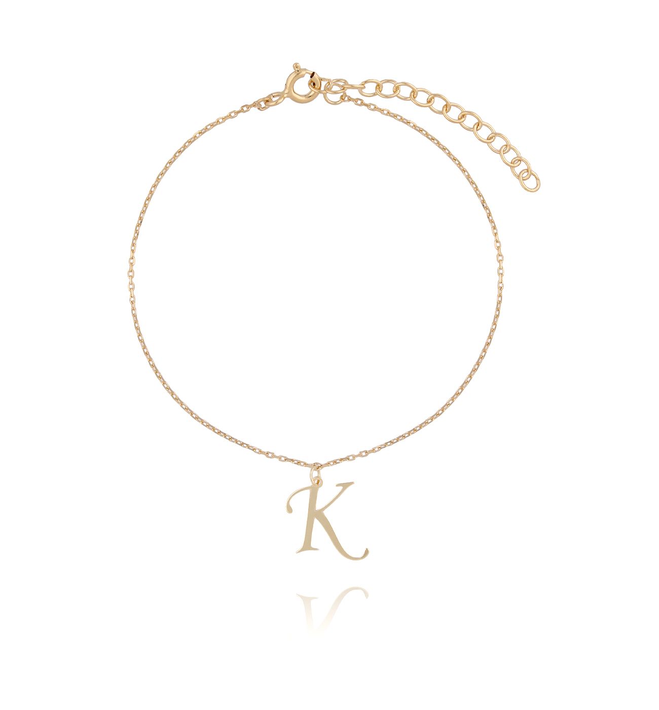 Bransoletka srebrna pozłacana z literką K - By Dziubeka