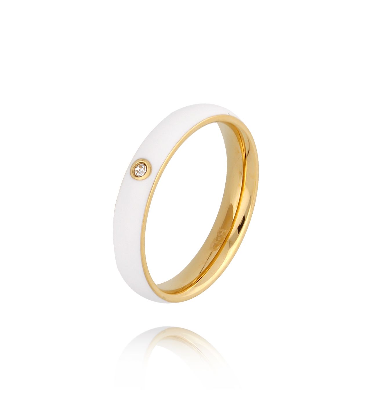 Pierścionek złoty z białą emalią Cannes - By Dziubeka