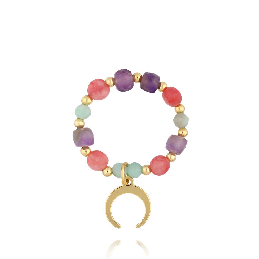 Pierścionek z księżycem i ametystami - By Dziubeka