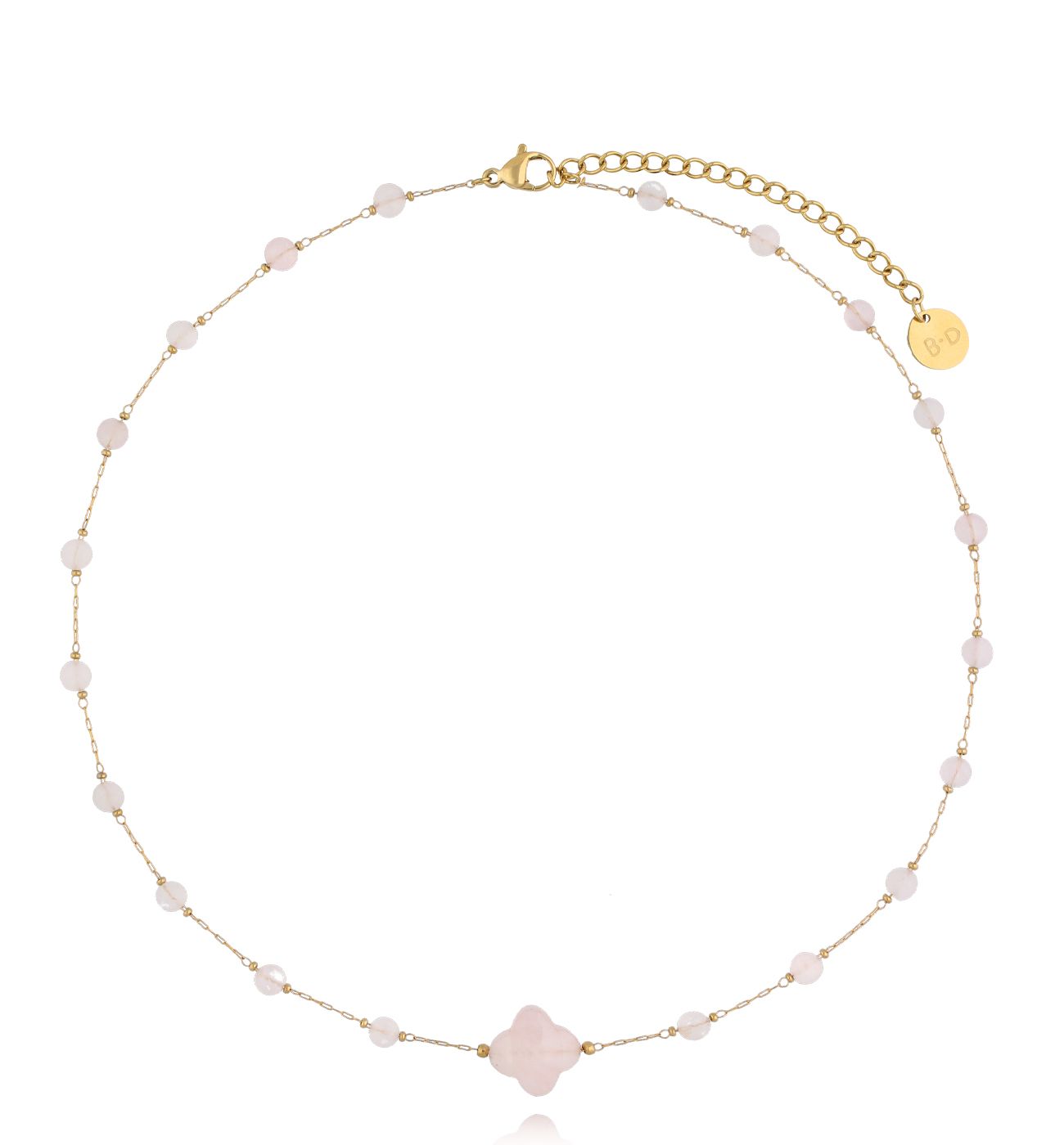 Naszyjnik z koniczynką i kwarcami różowymi - By Dziubeka