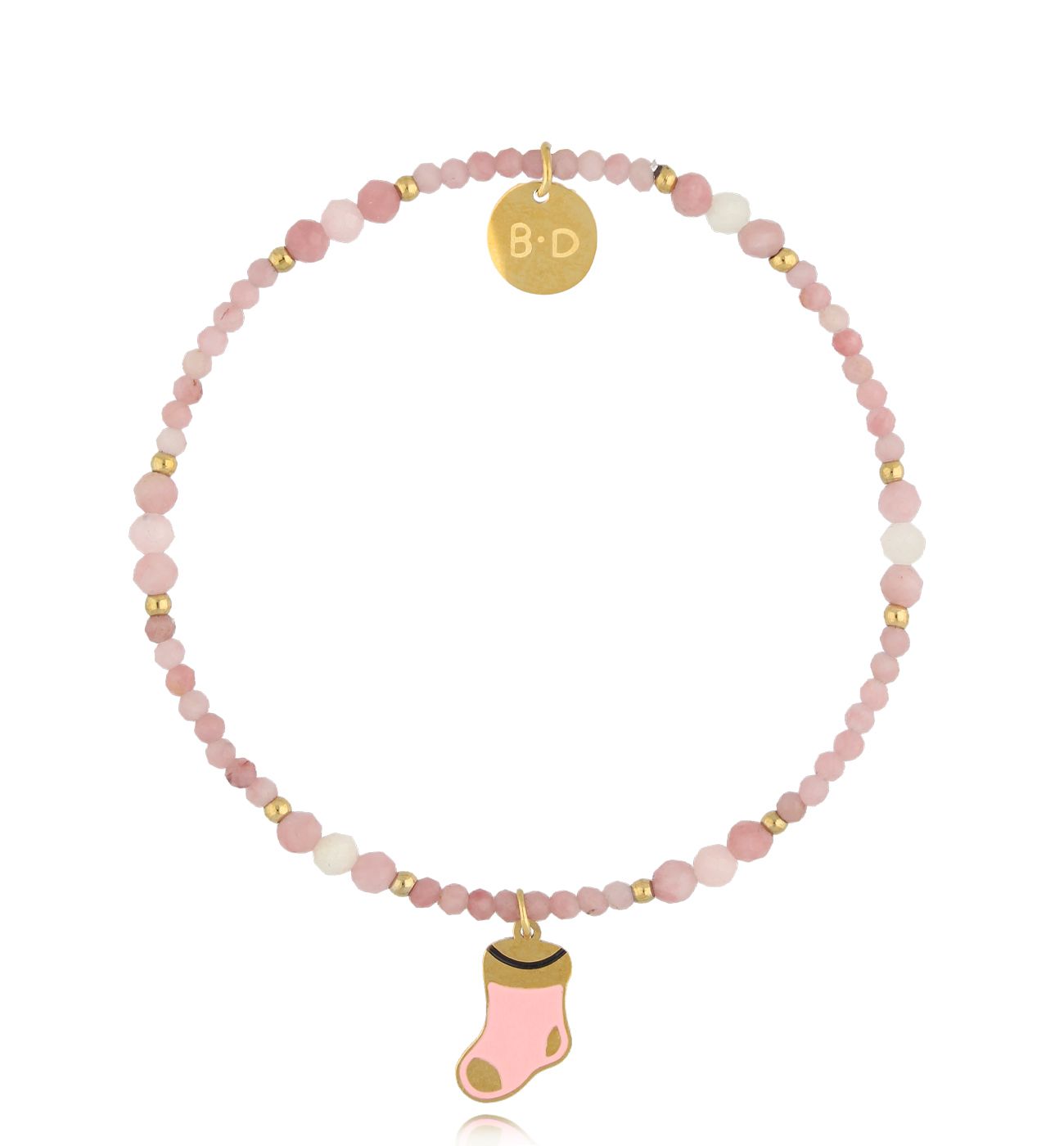 Bransoletka różowa ze świąteczną skarpetką All I Want - By Dziubeka