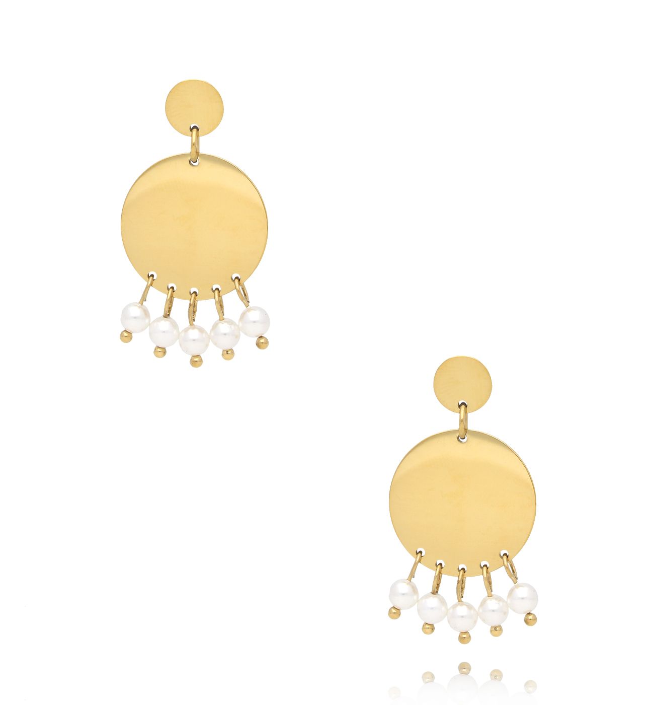 Kolczyki złote dyski z perełkami Bula - By Dziubeka