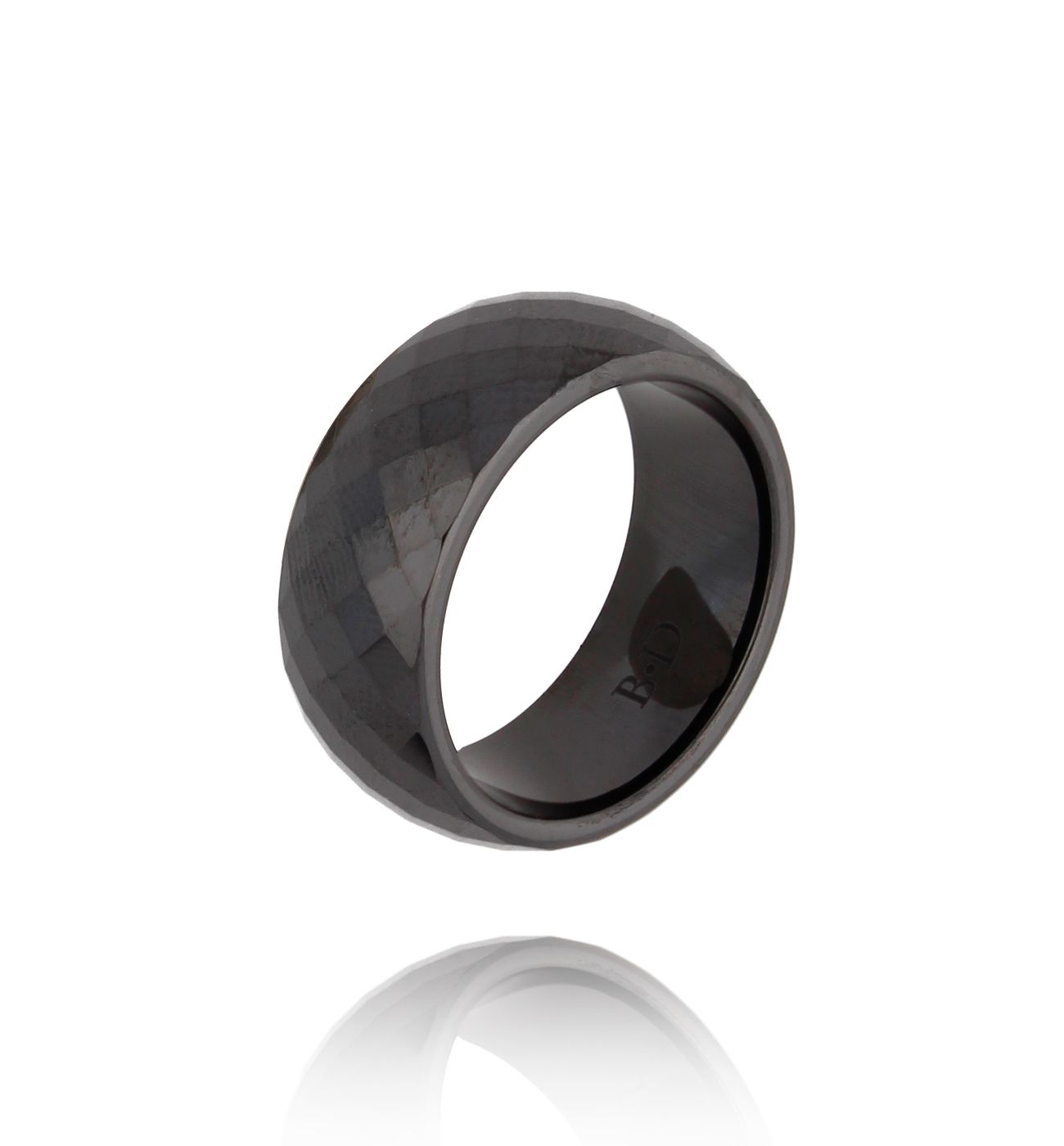 Obrączka z ceramiki czarna fasetowana Feminine PFE0021 - By Dziubeka