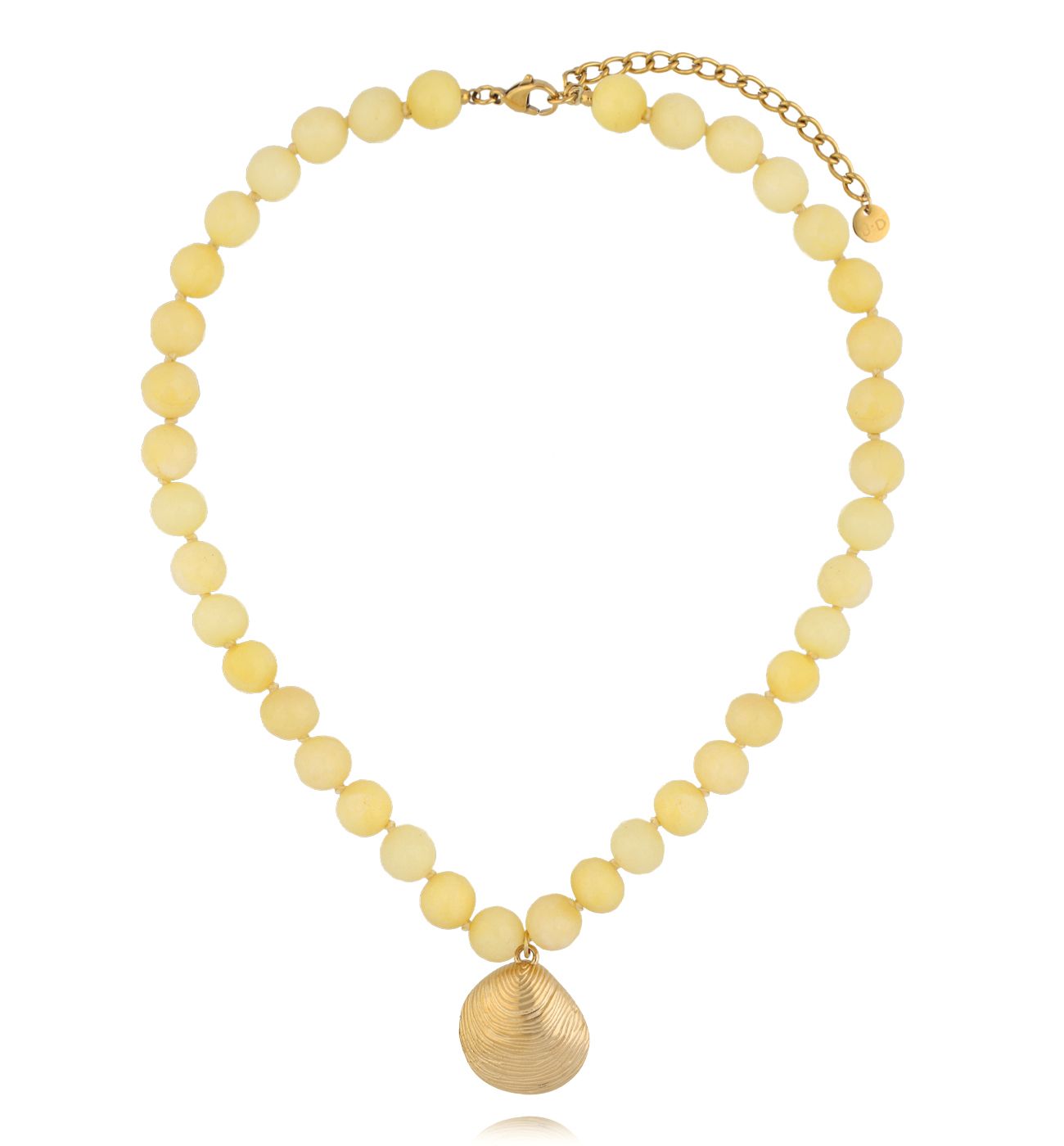 Naszyjnik z żółtymi jadeitami i muszlą NPA1448