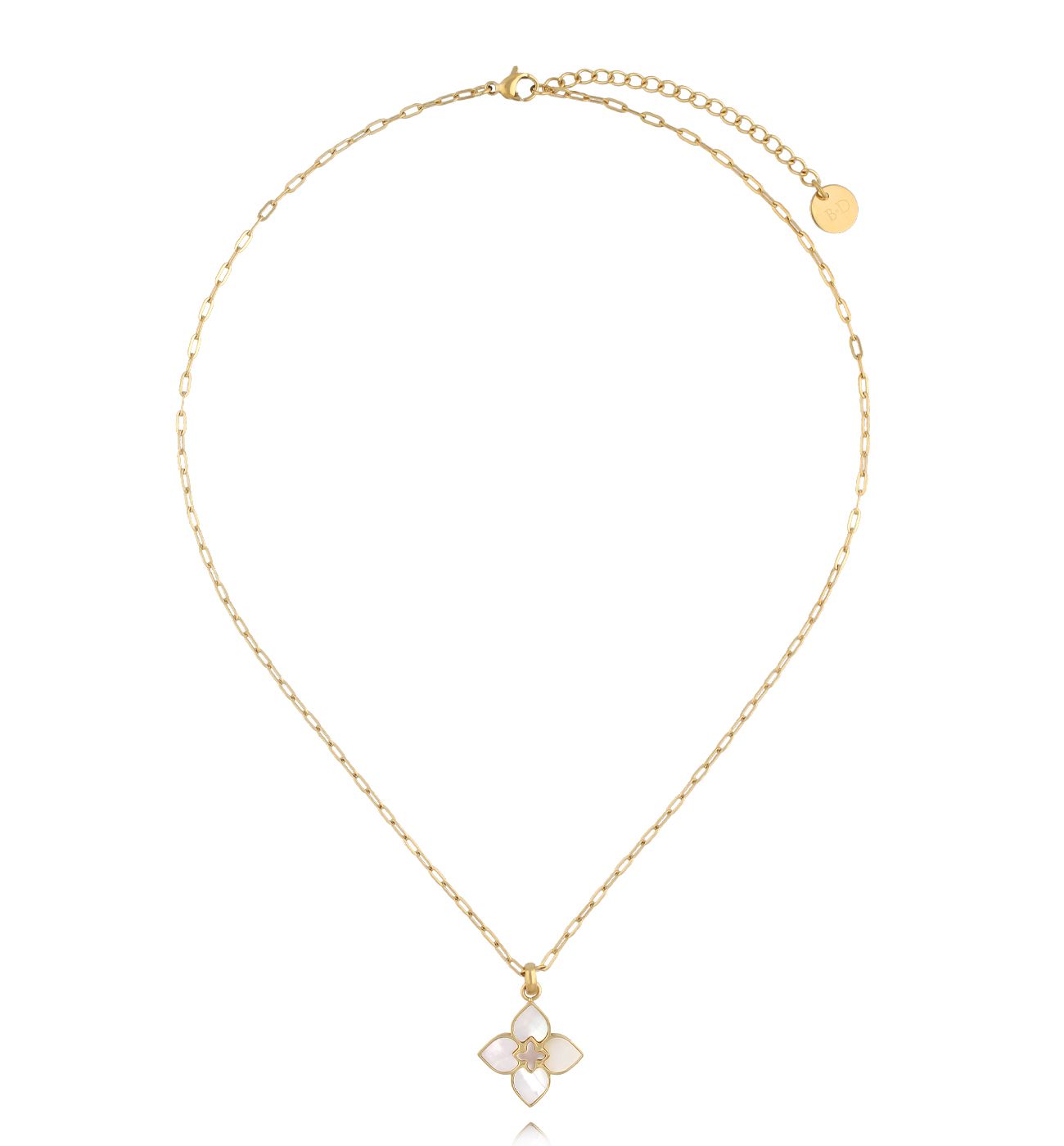 Naszyjnik z koniczynką i masą perłową złoty - By Dziubeka