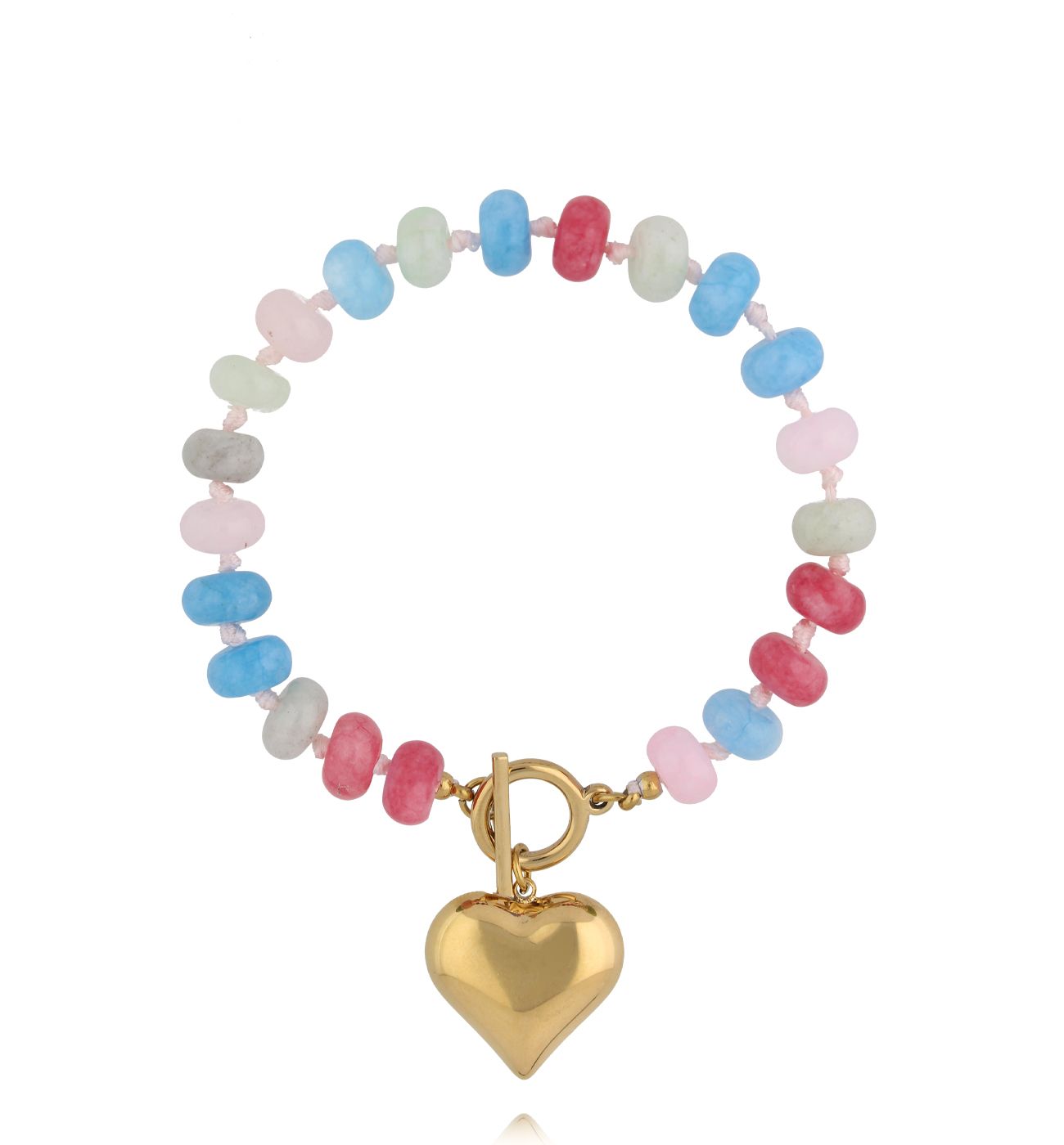 Bransoletka z kolorowymi jadeitami i sercem - By Dziubeka