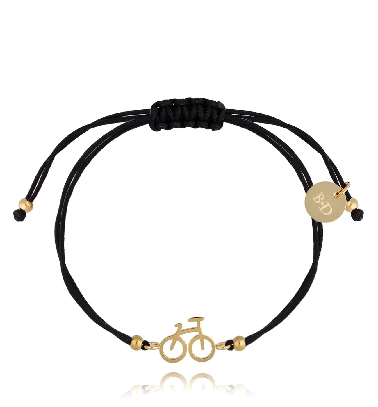 Bransoletka złota z czarnym sznurkiem i rowerkiem Bike BGL0675 - By Dziubeka