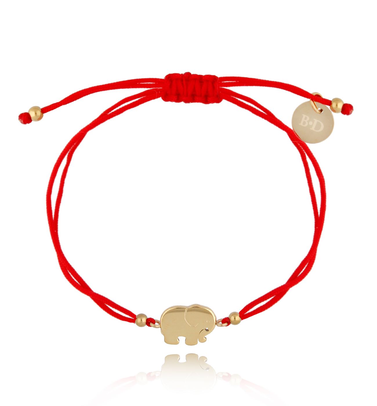 Bransoletka czerwona ze złotym słonikiem Memory BGL0590 - By Dziubeka