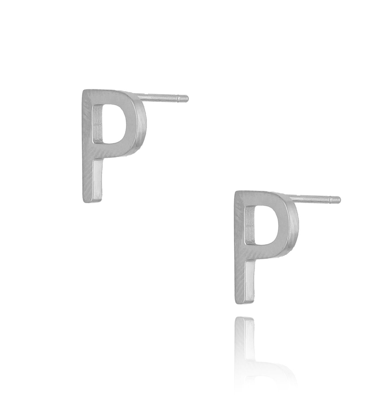 Kolczyki wkrętki srebrne z literką P KAT0055