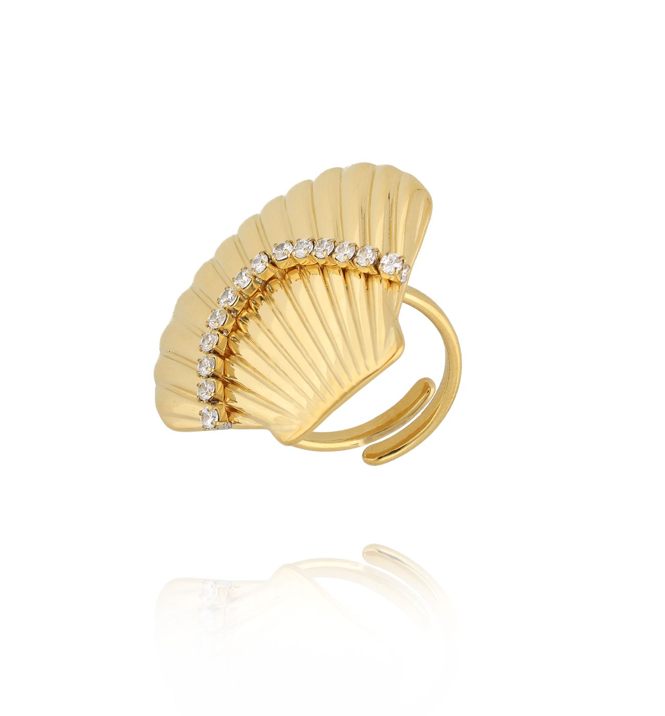 Pierścionek muszla złota z cyrkoniami PSY0065 - By Dziubeka
