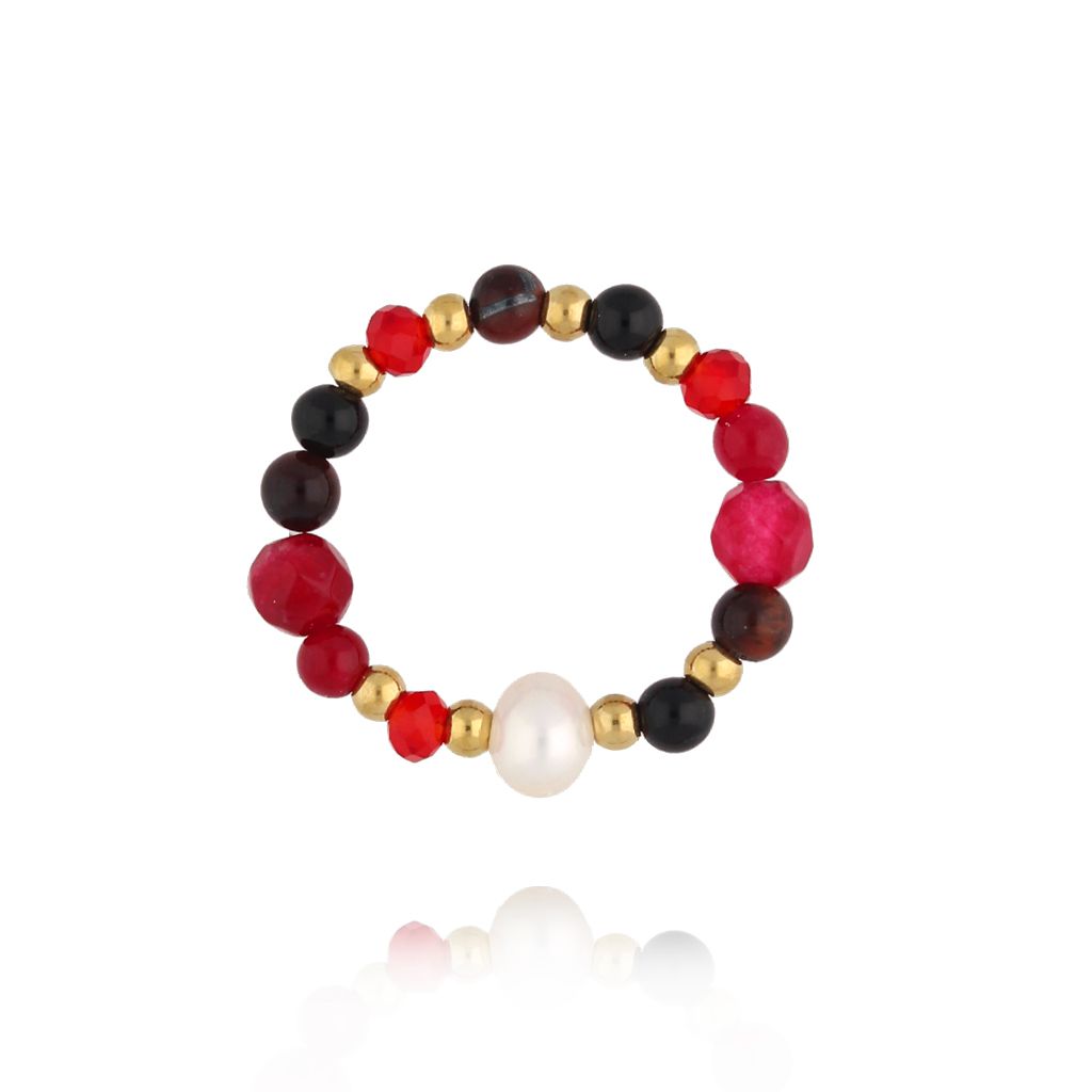 Pierścionek czerwony z perłą PSC0701 - By Dziubeka