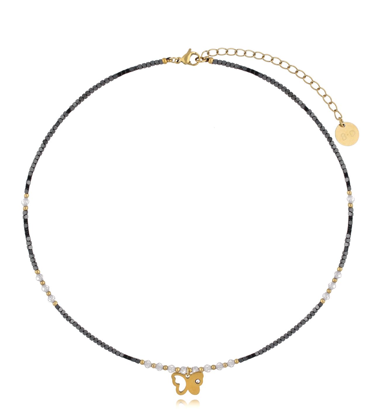 Naszyjnik z hematytami i motylkiem - By Dziubeka