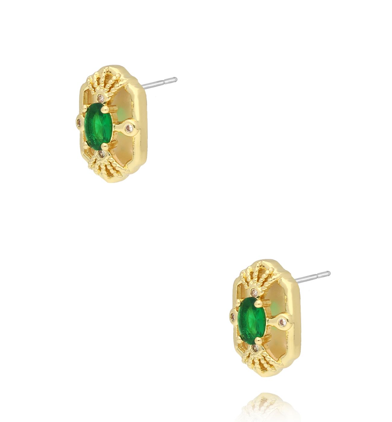 Kolczyki złote z zielonym kryształkiem - By Dziubeka
