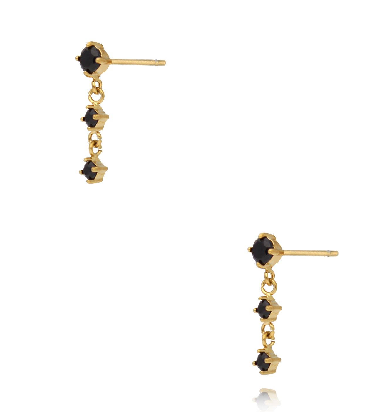 Kolczyki wiszące z trzema czarnymi cyrkoniami - By Dziubeka