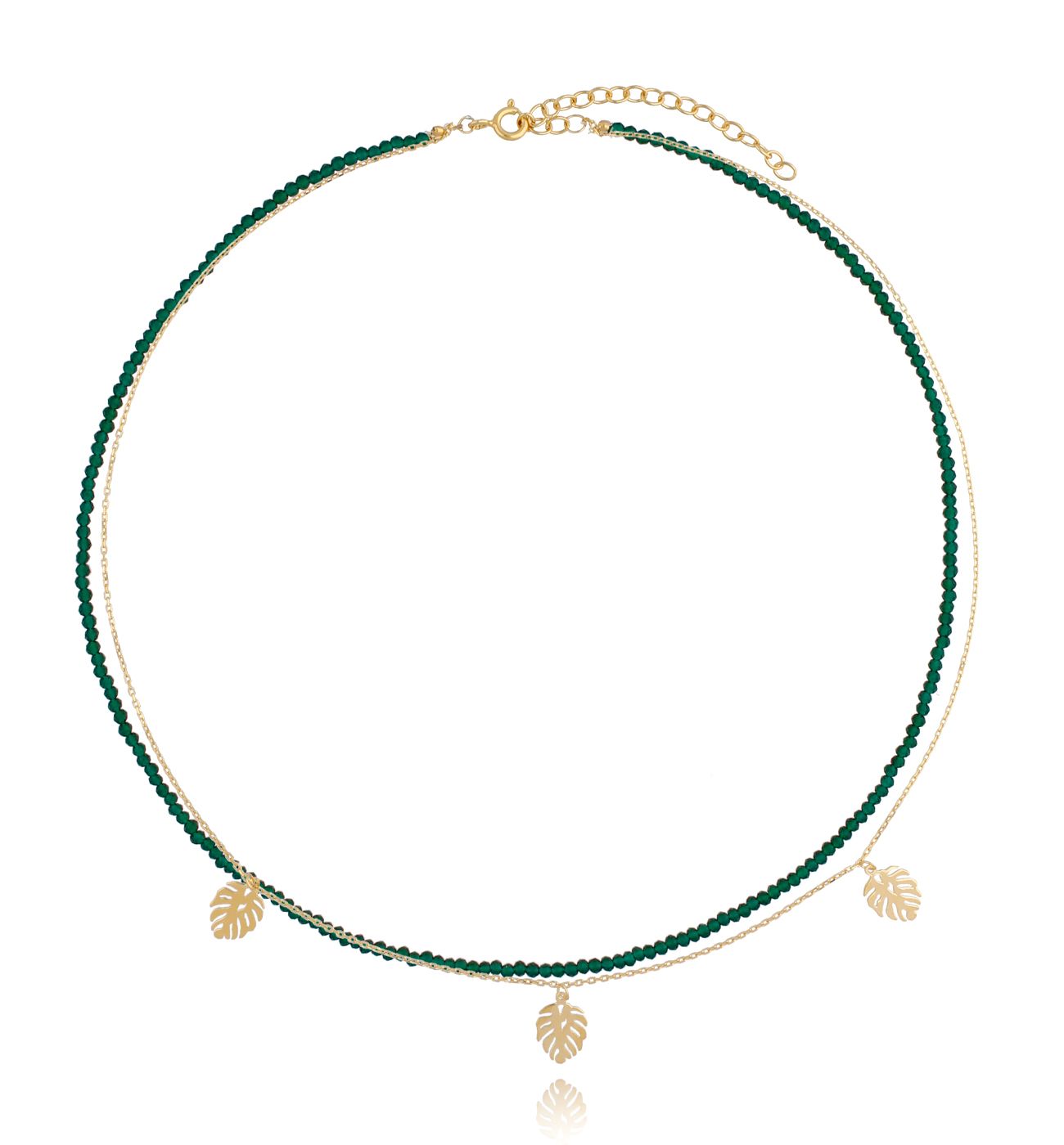 Naszyjnik pozłacany podwójny z zielonym onyksem Green Valey NSE0112