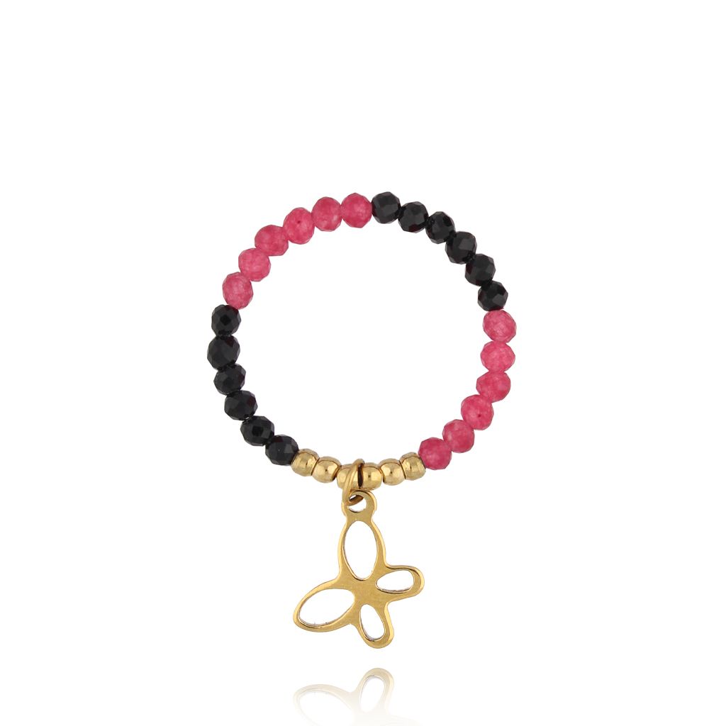 Pierścionek z turmalinami i motylkiem - By Dziubeka