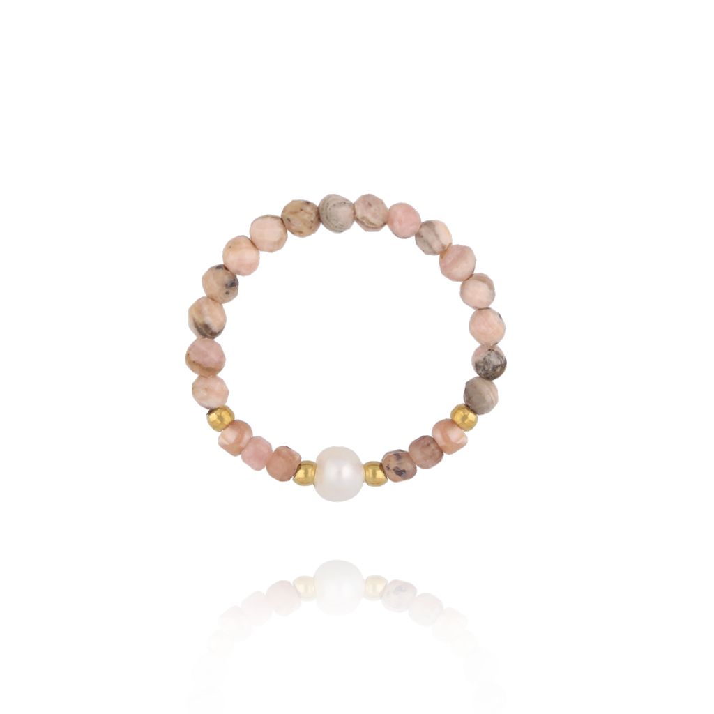 Pierścionek z rodonitami i perełką - By Dziubeka