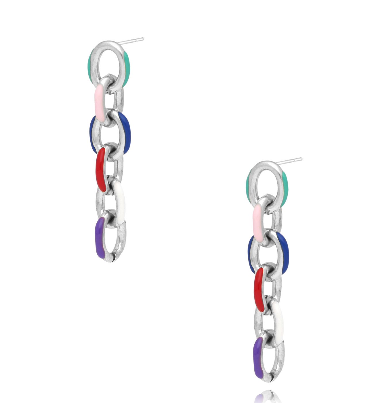 Kolczyki srebrne z kolorowym łańcuchem Multicolor - By Dziubeka