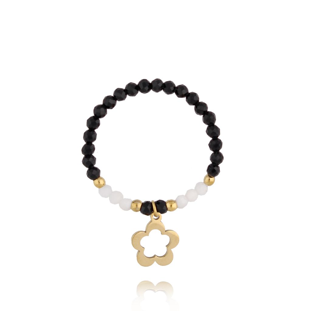 Pierścionek z turmalinami i kwiatuszkiem - By Dziubeka