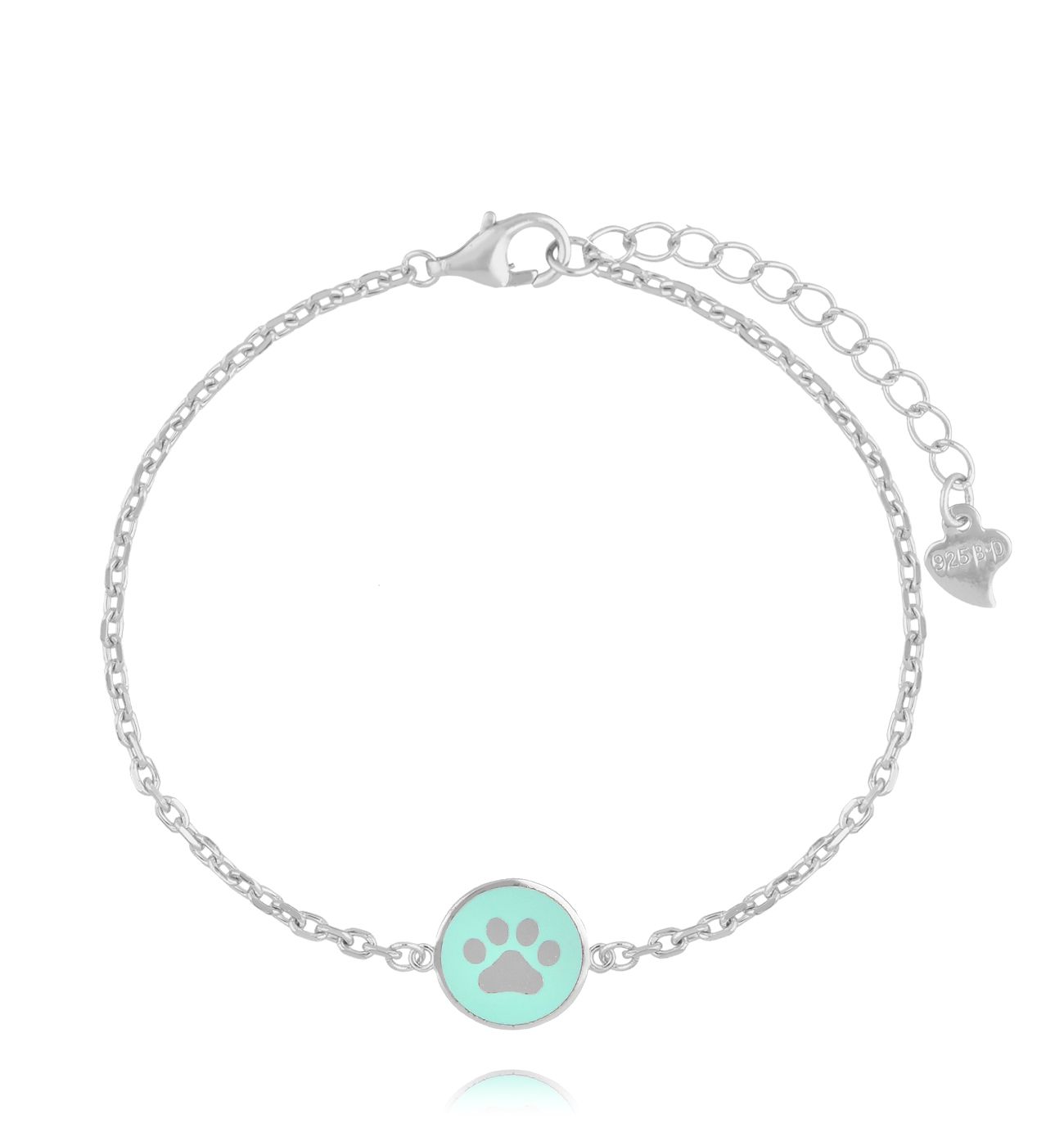 Bransoletka srebrna z łapką i miętową emalią BCA0009
