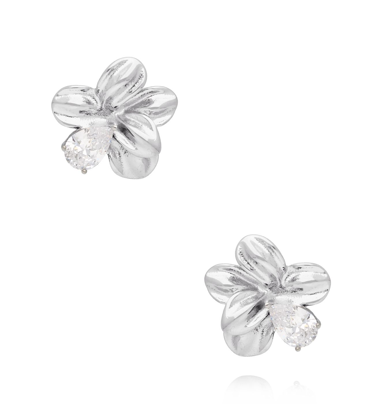 Kolczyki kwiatki z transparentnym kryształkiem srebrne - By Dziubeka