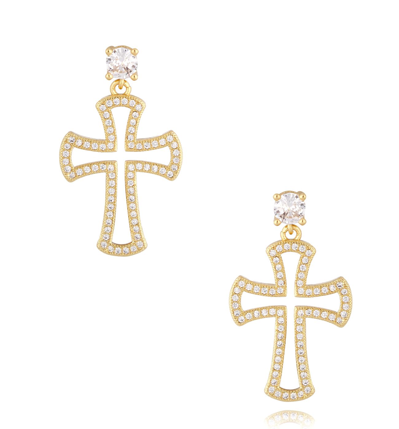 Kolczyki złote z transparentnymi kryształkami Madeline - By Dziubeka